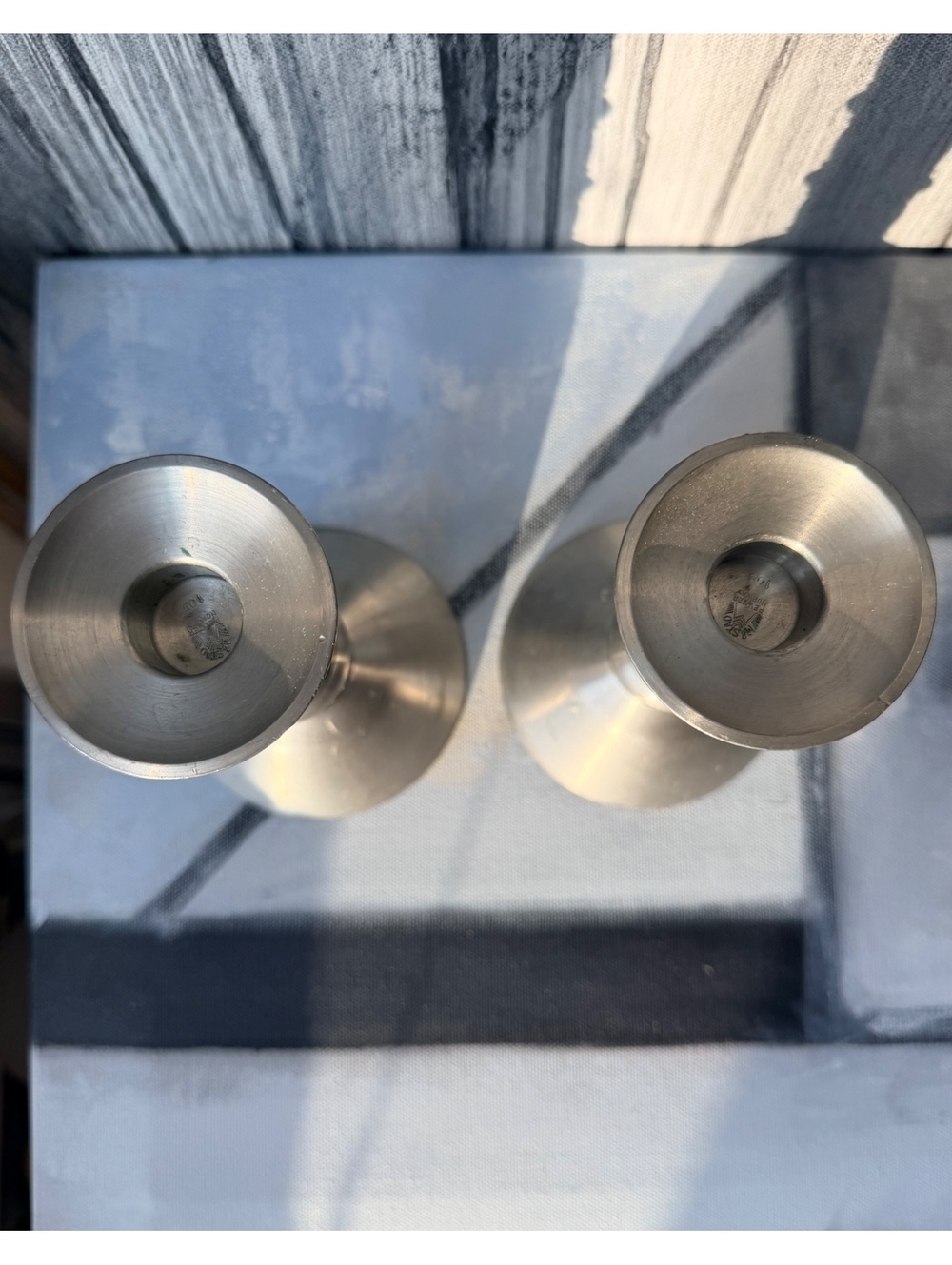 Vintage Brushed Pewter Candlestick Holders Pair Danish Modern MCM - Picture 4 of 6